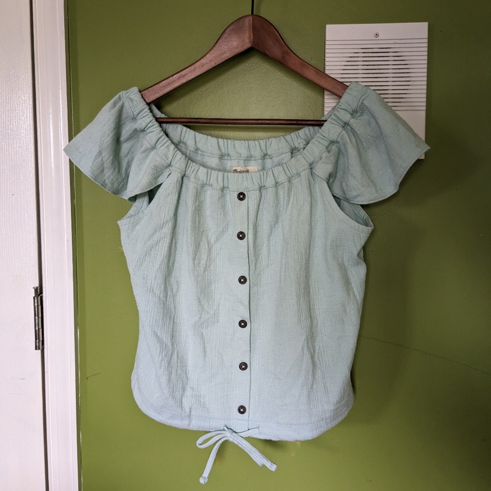 Madewell Texture & Thread Off-the-Shoulder Top in Farraway Sky Blue